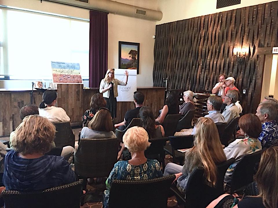 Cheryl Dahle of FlipLabs presents to Ojai residents at Topa Mountain Winery. Photo by Ray Powers. 